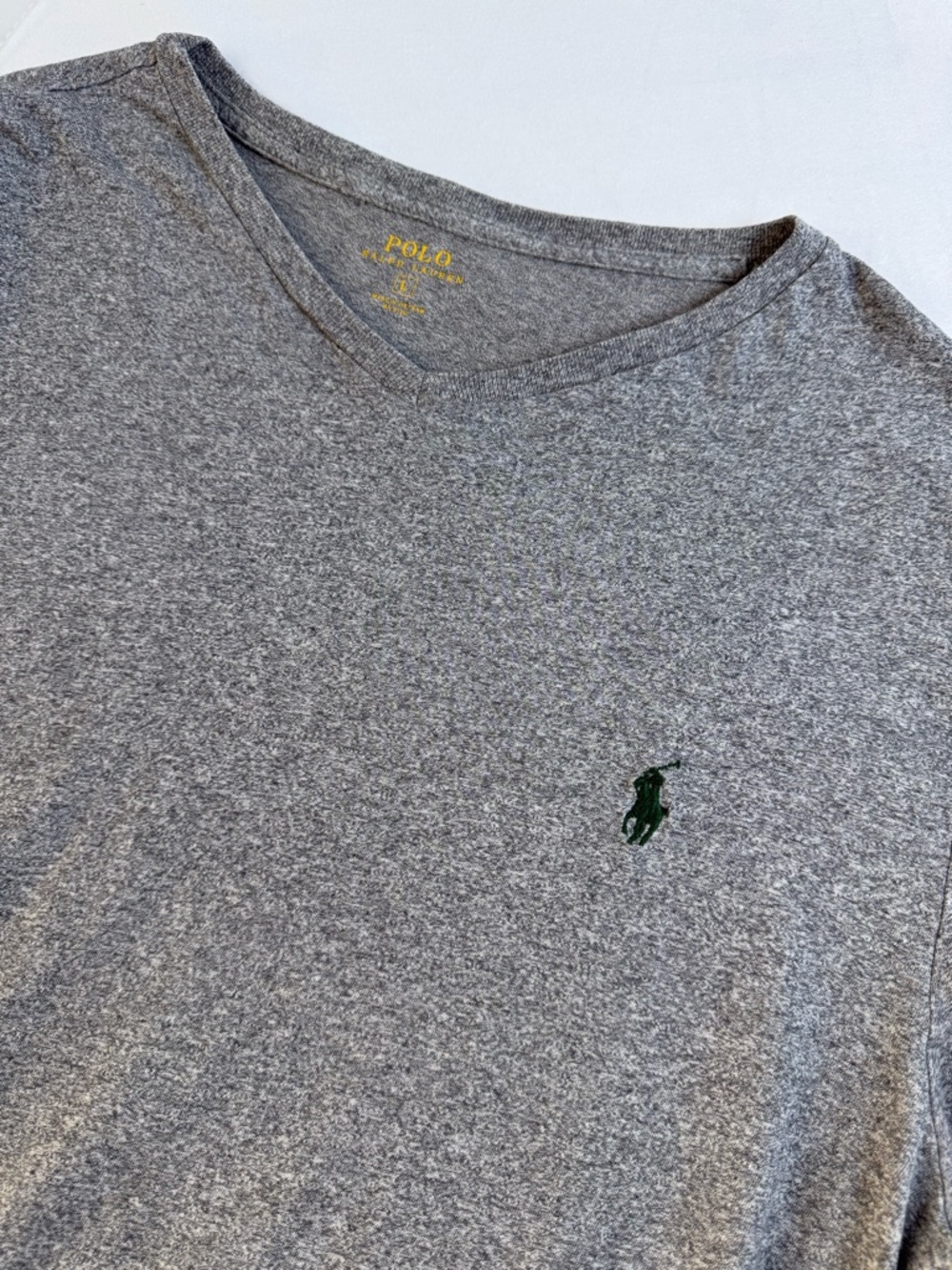 Polo by Ralph Lauren Gray V-Neck Shirt with Yellow Logo Print
